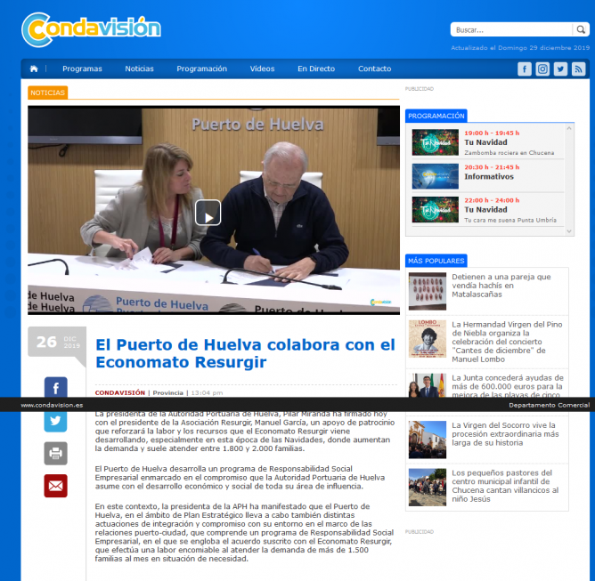 El Puerto de Huelva colabora con el Economato Resurgir
