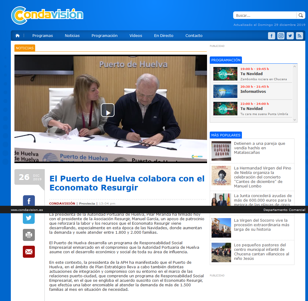 El Puerto de Huelva colabora con el Economato Resurgir El Puerto de Huelva colabora con el Economato Resurgir