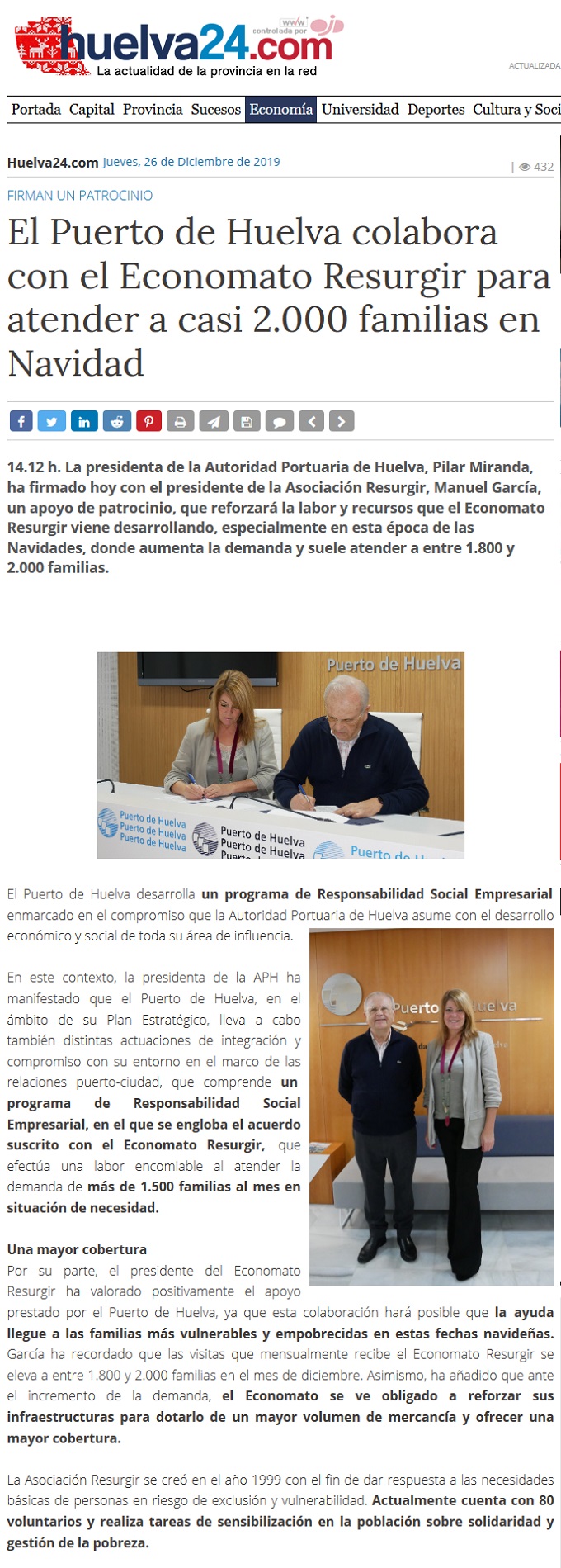 El Puerto de Huelva colabora con el Economato Resurgir para atender a casi 2 000 familias en Navidad El Puerto de Huelva colabora con el Economato Resurgir para atender a casi 2 000 familias en Navidad