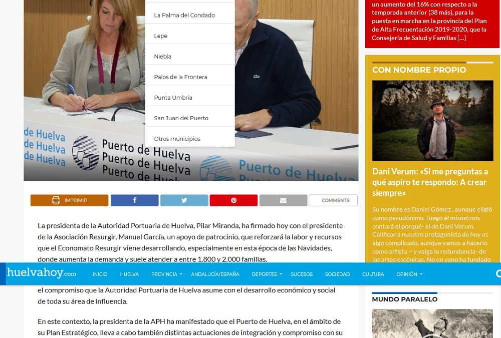 El Puerto de Huelva colabora con el Economato Resurgir para atender las necesidades de casi 2.000 familias en Navidad