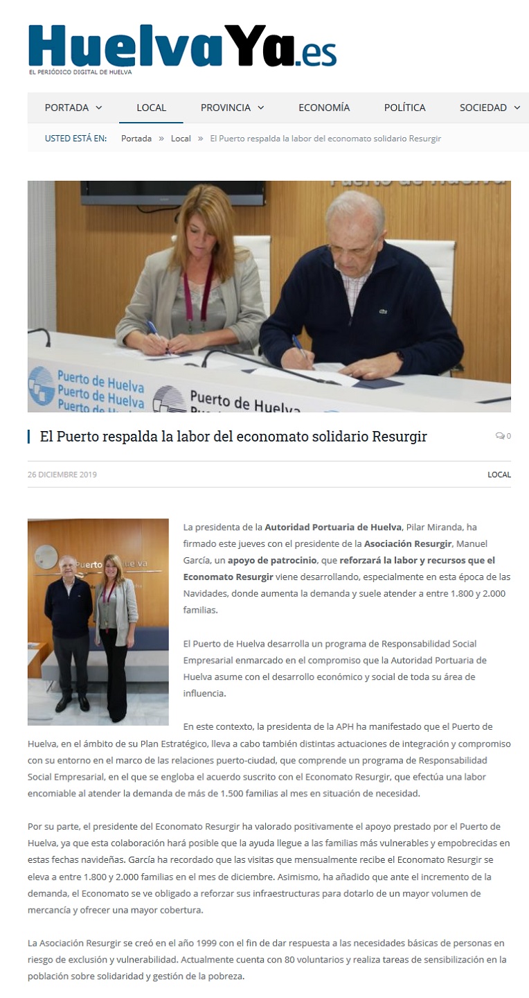 El Puerto respalda la labor del economato solidario Resurgir El Puerto respalda la labor del economato solidario Resurgir